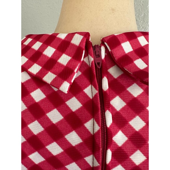 Vintage 60s 70s Red Check Skater Accordion Pleated Dagger Collar Mod Red Dress - Picture 11 of 15